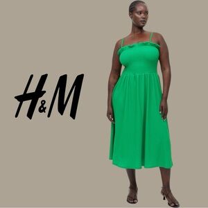 H&M Smocked Midi Dress 4X Plus Size Green Sundress Vacation Summer